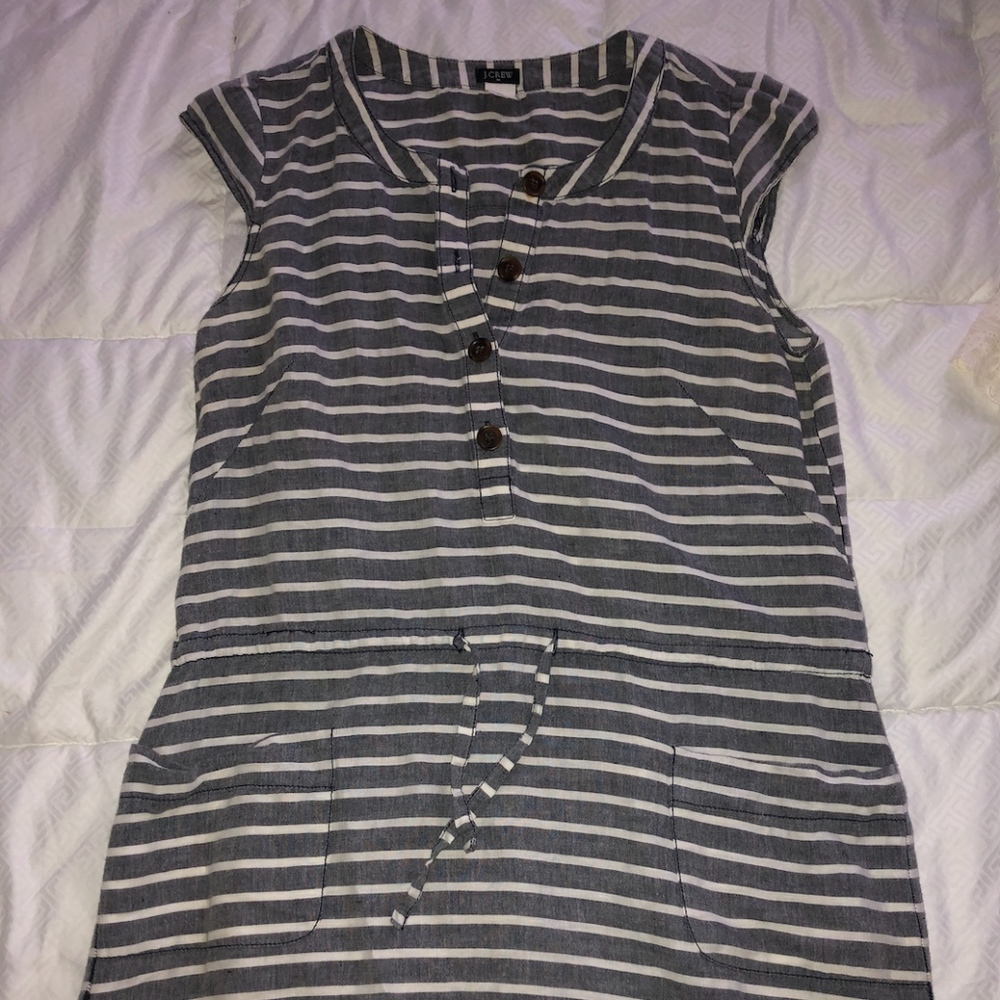 J. Crew Navy/White Striped Linen Dress